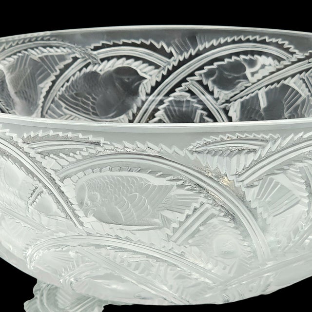 Lalique France Pinsons Crystal Centerpiece Bowl With Frosted Finches 9.125" For Sale - Image 16 of 18