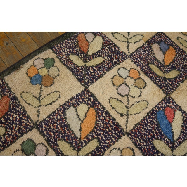 1930s Multicolor Floral Folk Art Antique American Hooked Rug 2'5" X 4'2" Handknotted Wool Carpet For Sale In New York - Image 6 of 6