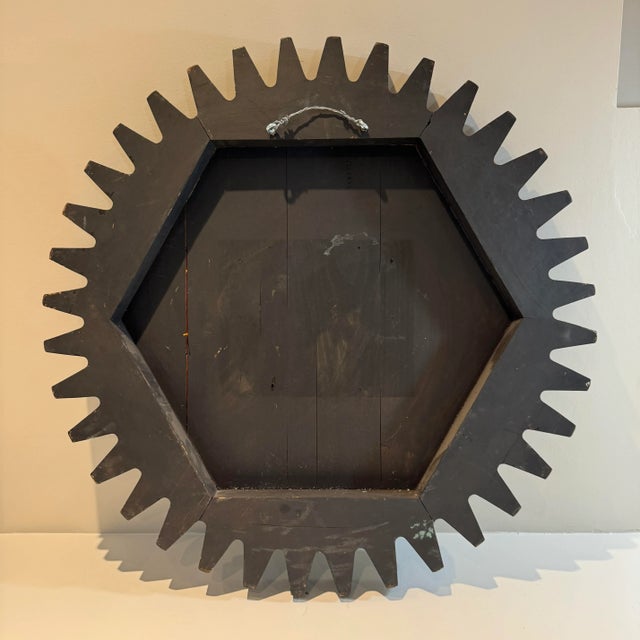 Modern Large Vintage Round BlackWood Gear Convex Mirror For Sale - Image 3 of 10