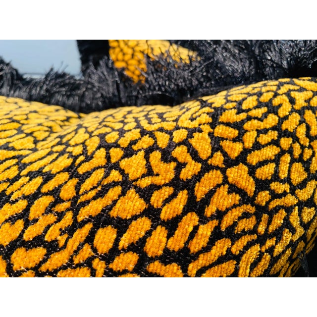Textile Handsome Amber and Black Faux Cheetah Chenille Pillows – a Pair For Sale - Image 7 of 11