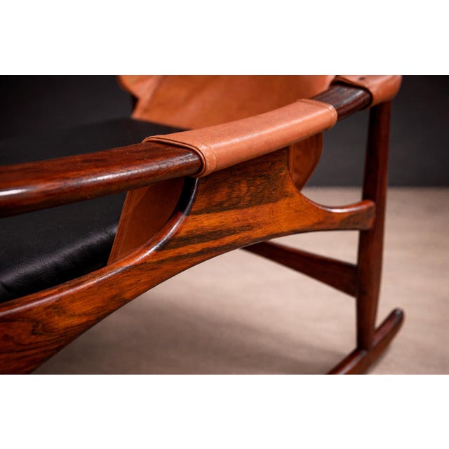 1960s Rocking Chair in Rosewood & Leather, Liceu De Artes, 1960s For Sale - Image 5 of 15