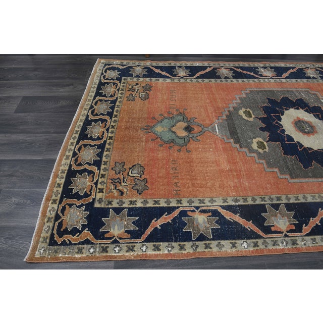 Textile 1970s Vintage Handmade Wool Cotton Orange Area Rug For Sale - Image 7 of 11