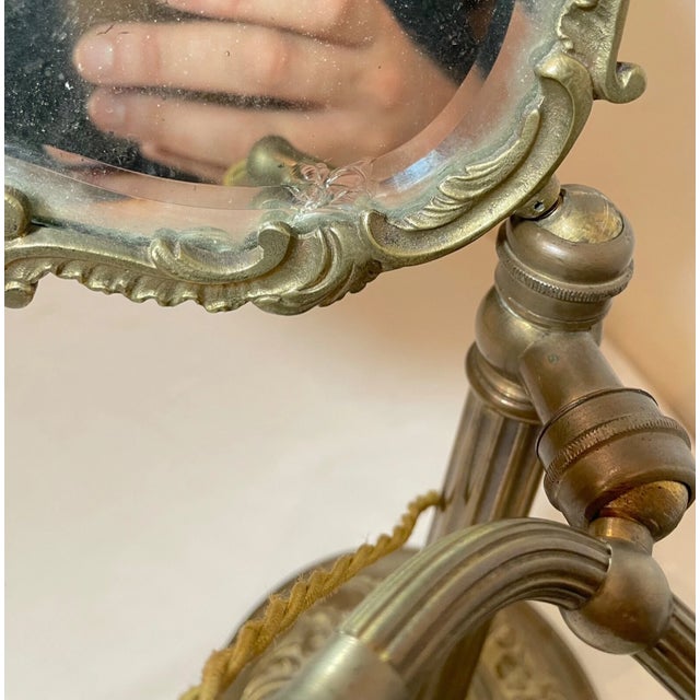 Rare Antique Ornate Dépose Brass Adjustable Vanity Mirror Desk Lamp Combo For Sale - Image 12 of 12