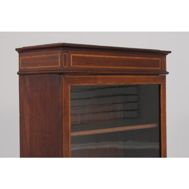 Brown Antique Edwardian 2 Drawer Inlaid Mahogany Curio Cabinet For Sale - Image 8 of 17