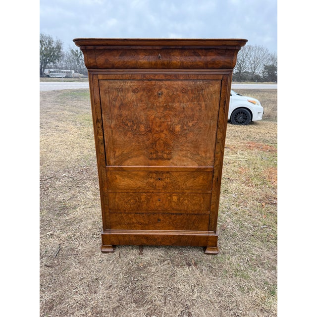 French Provincial 19th Century French Louis Philippe Burl Walnut Secretary Desk For Sale - Image 3 of 12