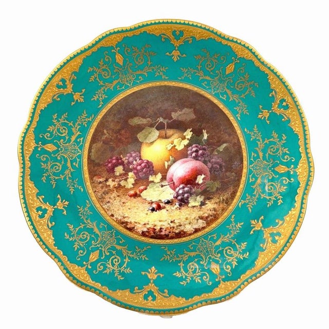 Ceramic Antique Hand-Painted Porcelain Coalport Fruit Cabinet Plate by Frederick Chivers, 1921 For Sale - Image 7 of 13