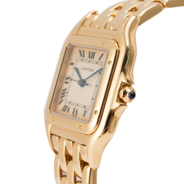 Early 21st Century Cartier Panthere Medium Size 27mm 8839 18k Yellow Gold White Roman Quartz Watch For Sale - Image 5 of 10