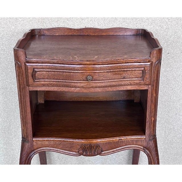 Wood 20th Pair of Oak Nightstands Tables With Drawer and Open Shelf For Sale - Image 7 of 13