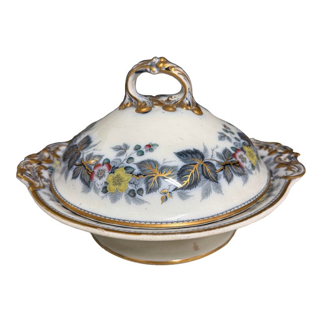 Antique Ceramic Wedgwood Pearl Bowl With Lid Bramble C1865 For Sale