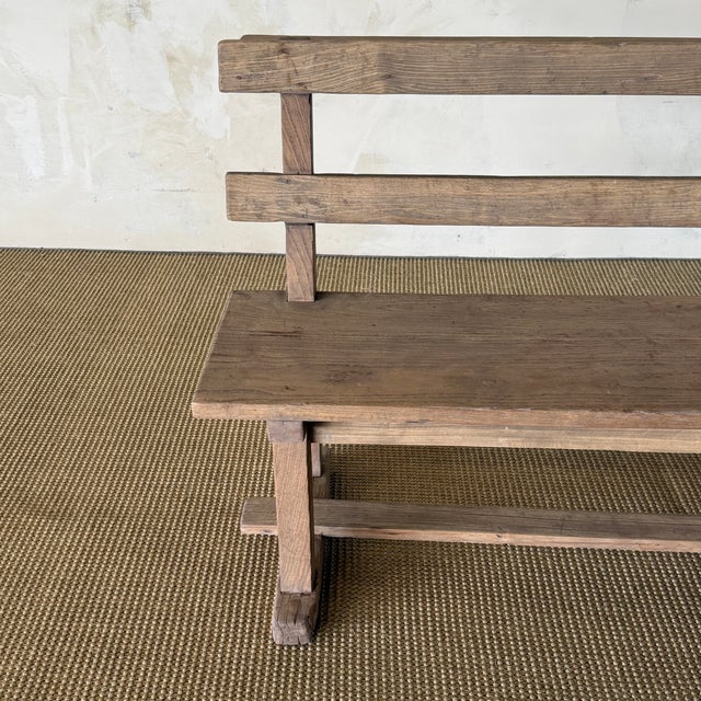 Vintage Elm Wood School House Bench For Sale - Image 9 of 11