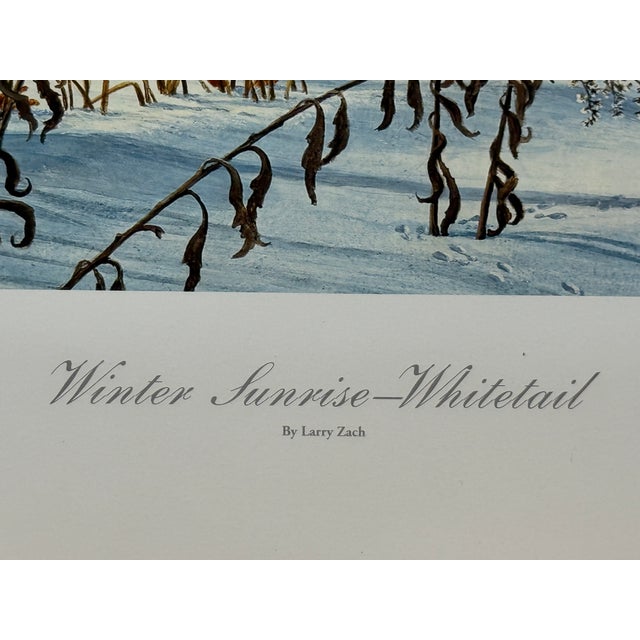 Art Deco 1990s Larry Zach "Winter Sunrise ~ Whitetail" Signed, Numbered, Le Wildlife Print For Sale - Image 3 of 6