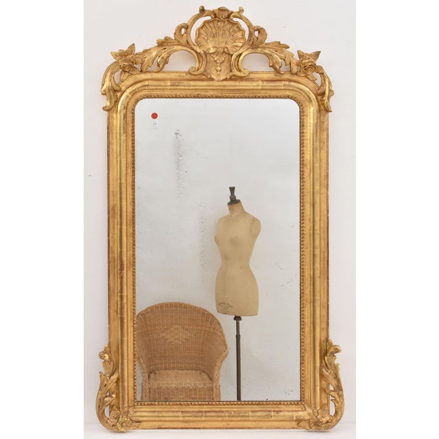 Antique Rectangular Gold Leaf Wall Mirror with Shell Motif, 19th Century For Sale - Image 4 of 12