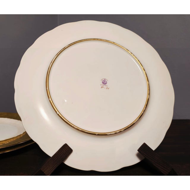 White Early 20th Century Set of 6 Antique George Jones & Sons Dinner Plates – Embossed Gold Rim, Bavaria Mark For Sale - Image 8 of 12