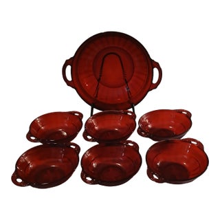 1930s Anchor Hocking Royal Ruby Coronation 7 Piece Serving Bowl Set For Sale