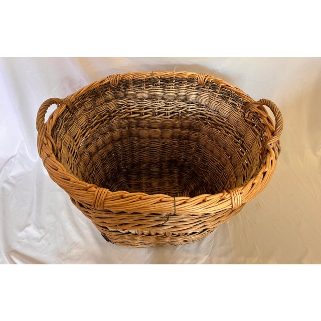 Large Antique French Wicker Champagne Harvest Basket For Sale In Dallas - Image 6 of 18