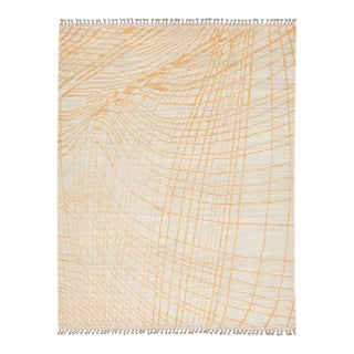 Handmade Modern Moroccan Style Beige and Orange Wool Rug With Abstract Design For Sale