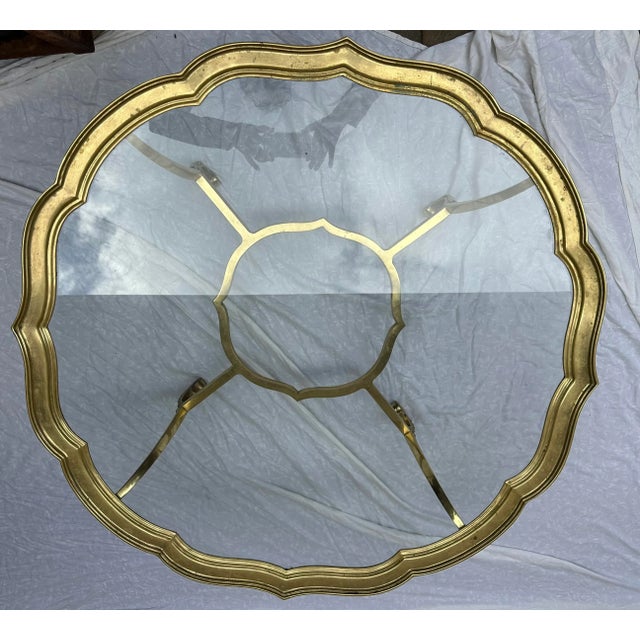 Vintage Scalloped Brass & Glass Coffee Table Manner of Labarge Italy For Sale - Image 9 of 11