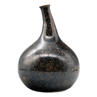 Mid-Century Tenmoku Glazed Kyō-Yaki Vase attributed to Miura Chikken, Japan, 1960s For Sale