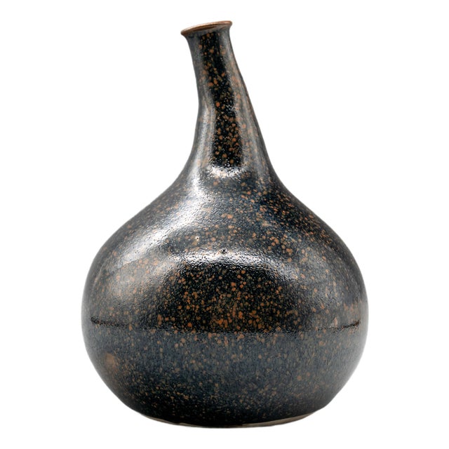 Mid-Century Tenmoku Glazed Kyō-Yaki Vase attributed to Miura Chikken, Japan, 1960s For Sale