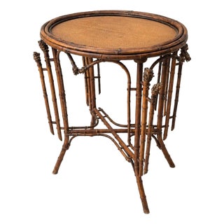 Antique French Bamboo Side Table Japonisme Aesthetic Movement Oval Rattan Cane Occasional Table Victorian Chinoiserie Furniture For Sale