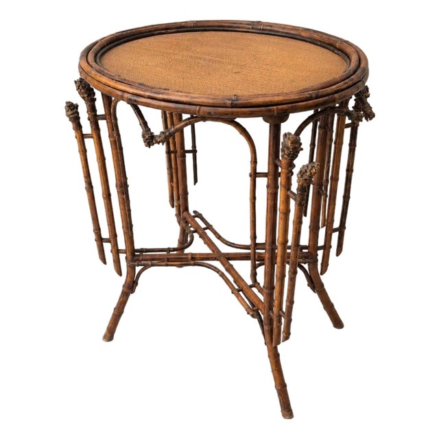 Antique French Bamboo Side Table Japonisme Aesthetic Movement Oval Rattan Cane Occasional Table Victorian Chinoiserie Furniture For Sale