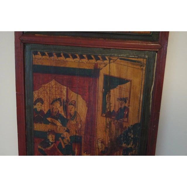 Antique Chinese Hand Painted Elm Wood Wall Panel For Sale - Image 4 of 9