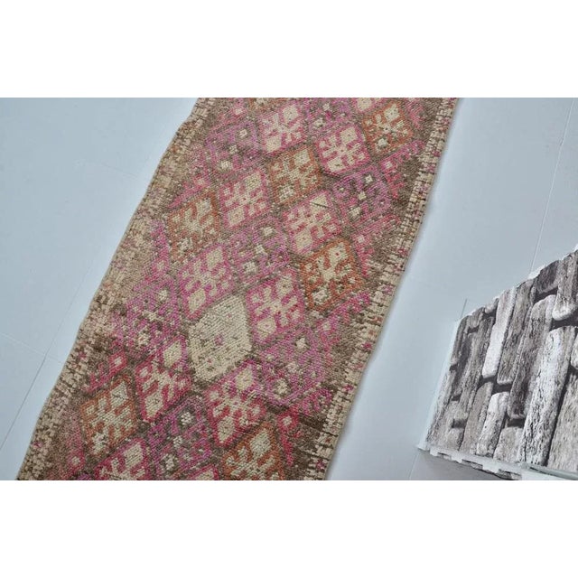 Pink and Beige Hallway Runner Rug For Sale - Image 6 of 10