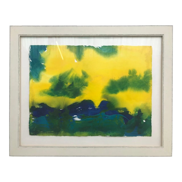 Santa Barbara California Blue Yellow Green Modern Abstract Landscape Painting, 2001 For Sale