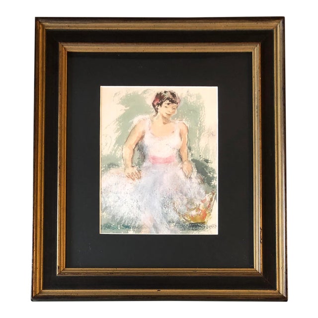 Original Vintage Impressionist Watercolor Dancer 1950’s For Sale