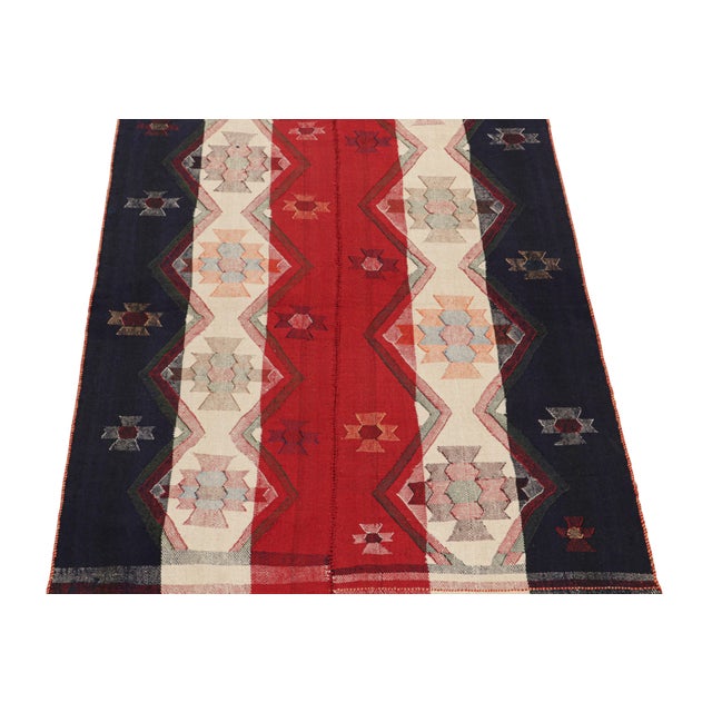 1950s Vintage Qashqai Jajim Persian Kilim in Red, White & Blue by Rug & Kilim For Sale - Image 5 of 7