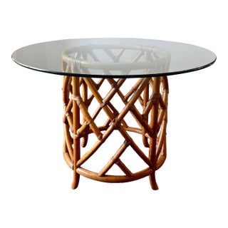 1970s Mid Century Ficks Reed Style Bamboo & Rattan Dining Table For Sale