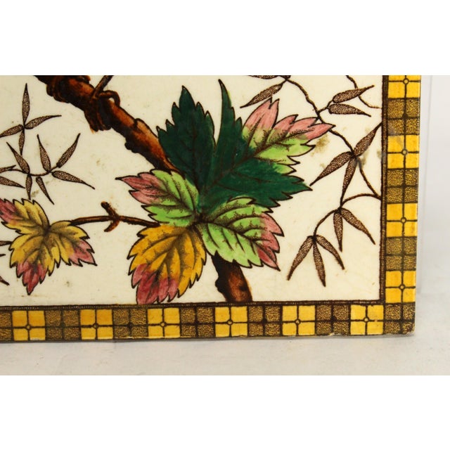 Circa 1895 Fireplace Tile With Bird Hand Tinted Transfer h.a Ollivant, England For Sale In Houston - Image 6 of 11