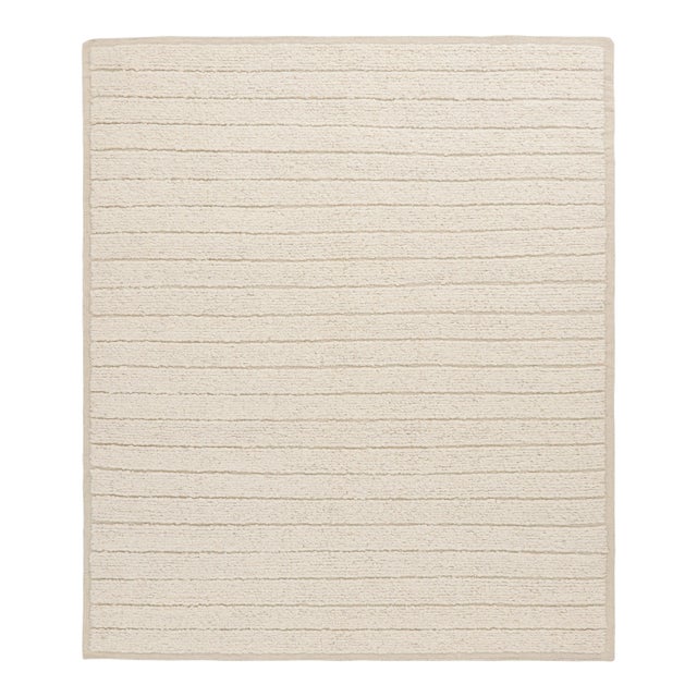 Rug & Kilim’s Textural Kilim Rug in Cream and White High-Low Stripes - 10x14 For Sale