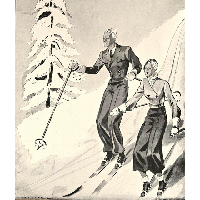 Contemporary 1934 Set of 2- French Art Deco Ski Prints For Sale - Image 3 of 7