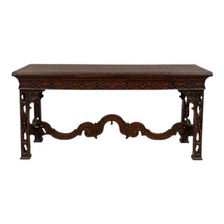 Vintage Chinese Chippendale Style Flip-Top Console Dining Table For Sale