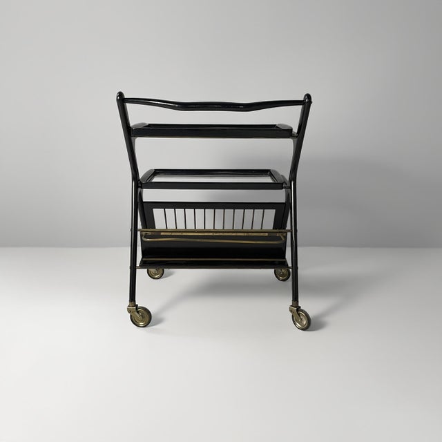 Mid-Century Modern Italian Serving Bar Cart by Cesare Lacca, 1950s For Sale - Image 4 of 18