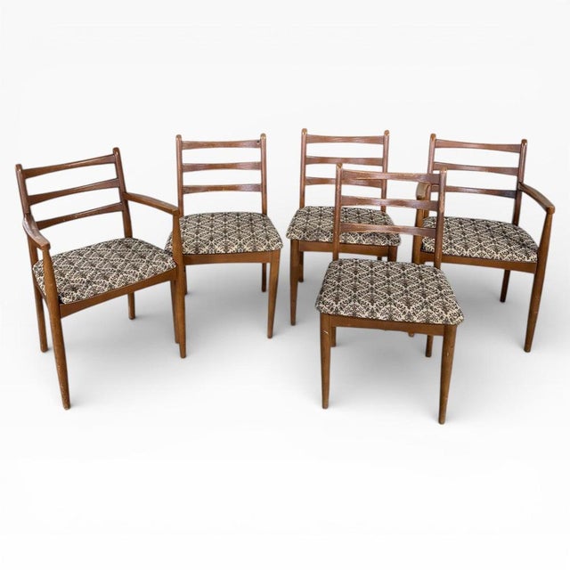 Wood Vintage Ladder-Back Dining Chairs with Floral Tapestry Upholstery & Timber Frames, Set of 5 For Sale - Image 7 of 7