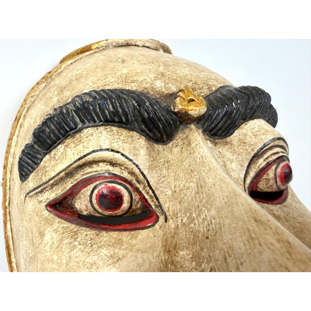 Yogyakarta Javanese Hand Painted Carved Mask, Indonesia, 1900s For Sale - Image 5 of 13