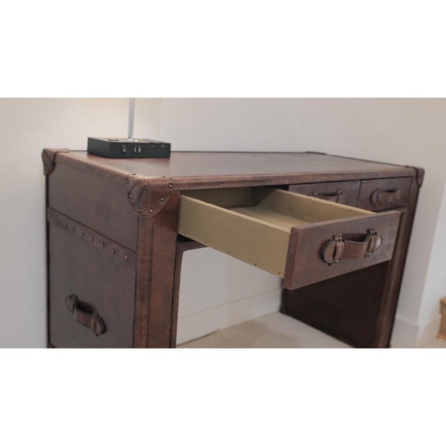 Vintage Steamer Trunk 3-Drawer Desk by Restoration Hardware For Sale - Image 11 of 12