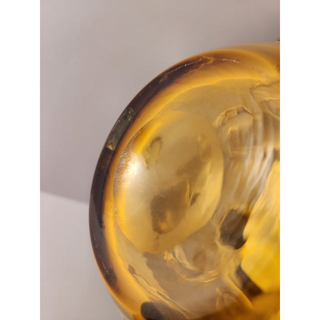 Murano Vintage Mid Century Murano Amber Art Glass Ruffled Vase Applied Trail 15" For Sale - Image 4 of 8
