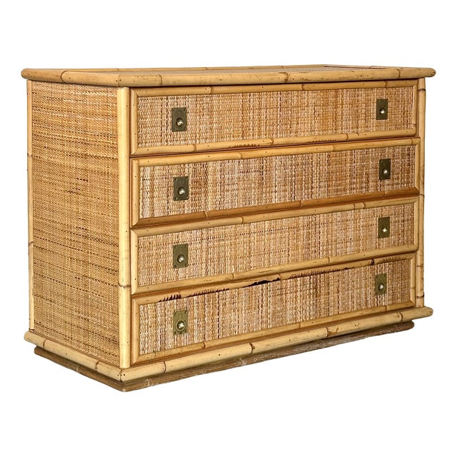 Wicker and Bamboo Chest of Drawers from Dal Vera, 1970s For Sale