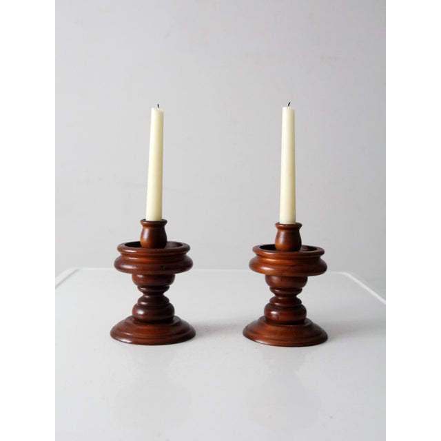 American Vintage Turned Wood Candlesticks Pair For Sale - Image 3 of 10