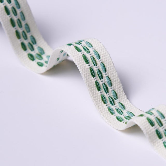 Stitches in variegated tones form a dappled stripe pattern on an understated high-performance tape with loads of tactile...