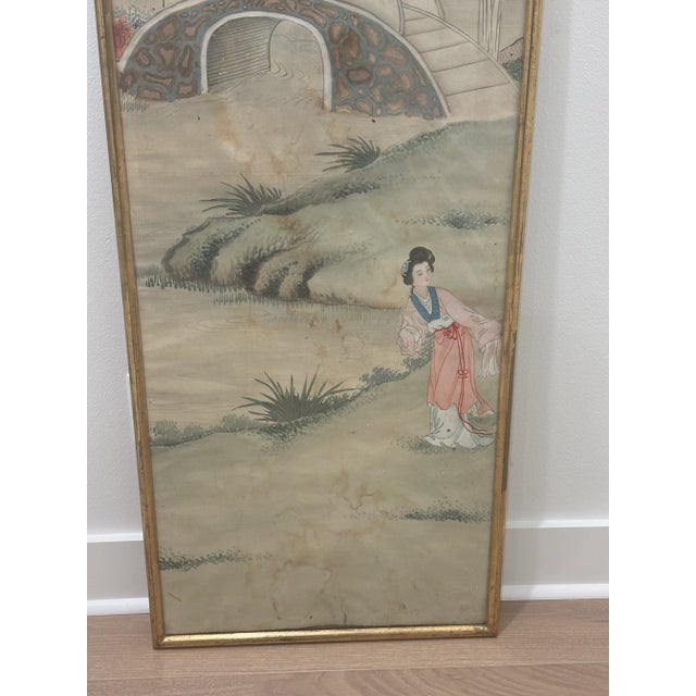 Late 19th Century Late 19th Century Antique Chinese Painted Panel in Gilt Frame Under Glass - (#2 of 3 Available) For Sale - Image 5 of 12