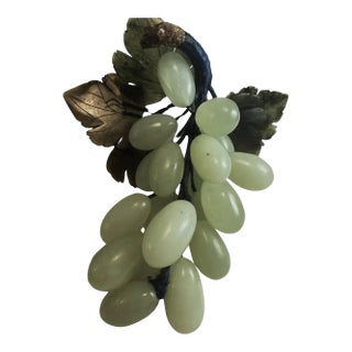 Asian Carved Jade Hard Stone Fruit Grape Bunch W/Leaves Decorative For Sale
