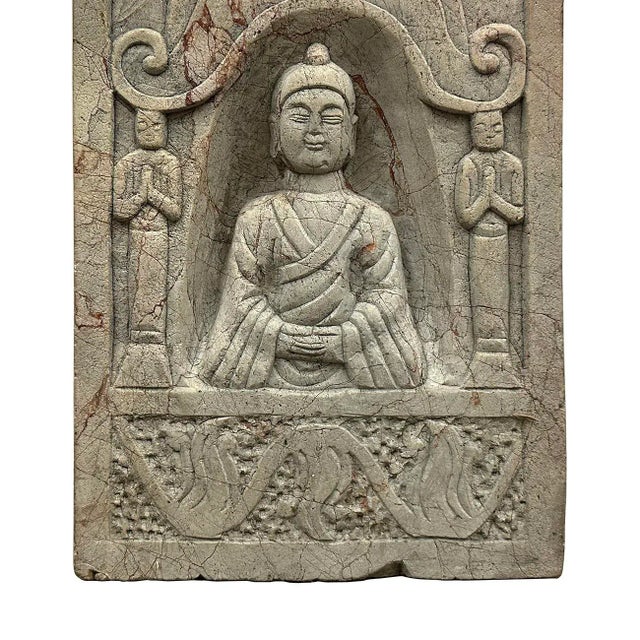 Antique Chinese Stone Temple Wall Sculpture/Buddha Wall Plaque For Sale In Los Angeles - Image 6 of 9