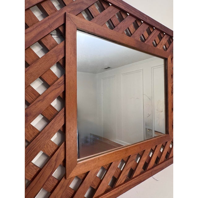 Wood Vintage Rustic Traditional Hand-Made Solid Wood Lattice Wall Mirror For Sale - Image 7 of 13