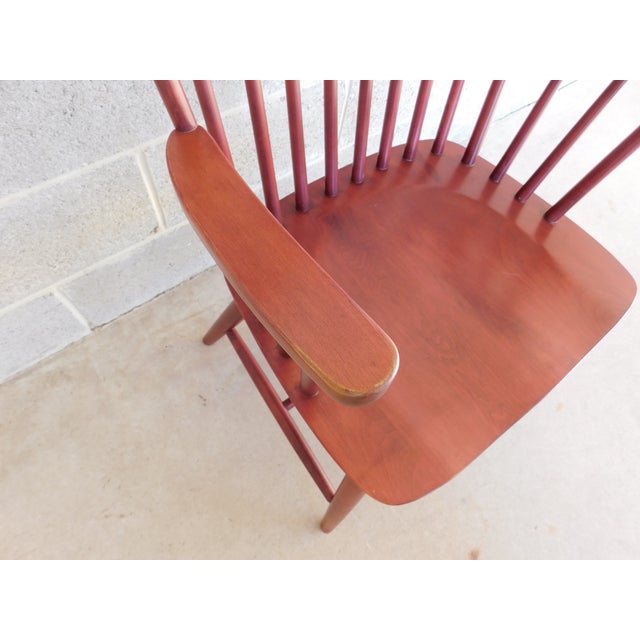 Ethan Allen Ethan Allen Country Colors Windsor Style Arm Chair 14-6410 Finish 669 Cranberry For Sale - Image 4 of 14