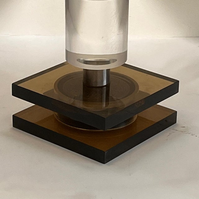 Large Space Age Geometric Table Lamp in Amber and Smoked Acrylic Glass, Italy, 1970s For Sale - Image 10 of 13