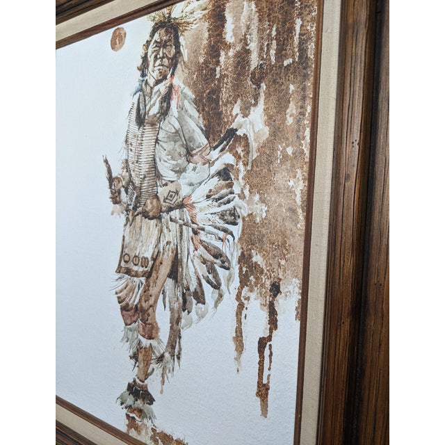 Mid 20th Century R. Scott Signed Mixed Media Native American Figure Drawing, Watercolor Ink on Paper, Framed Fine Art For Sale - Image 4 of 15